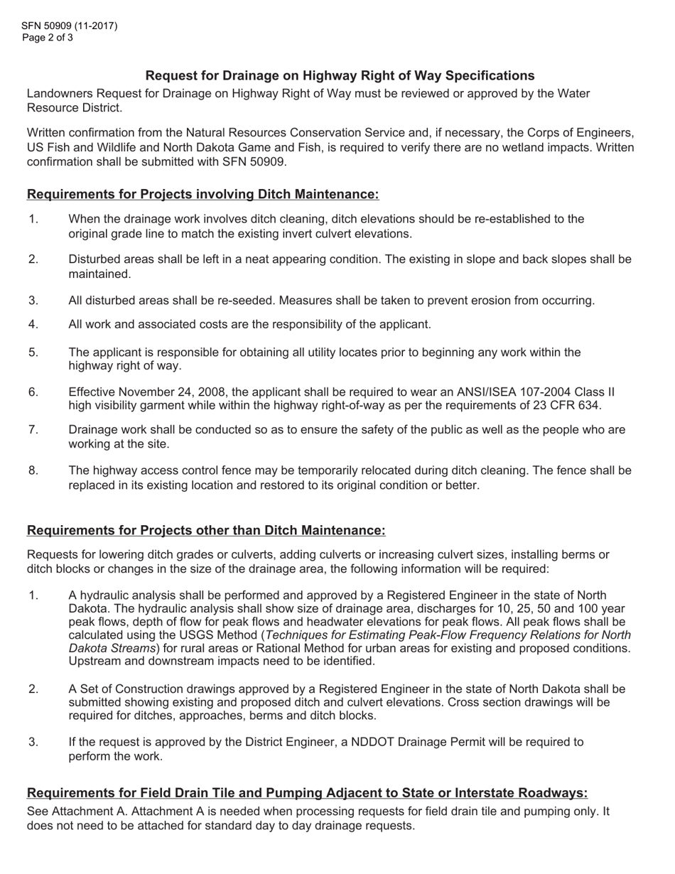Form SFN50909 Request for Drainage on Highway Right of Way - North Dakota, Page 2