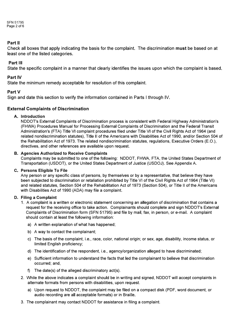 Form SFN51795 External Complaints of Discrimination - North Dakota, Page 2