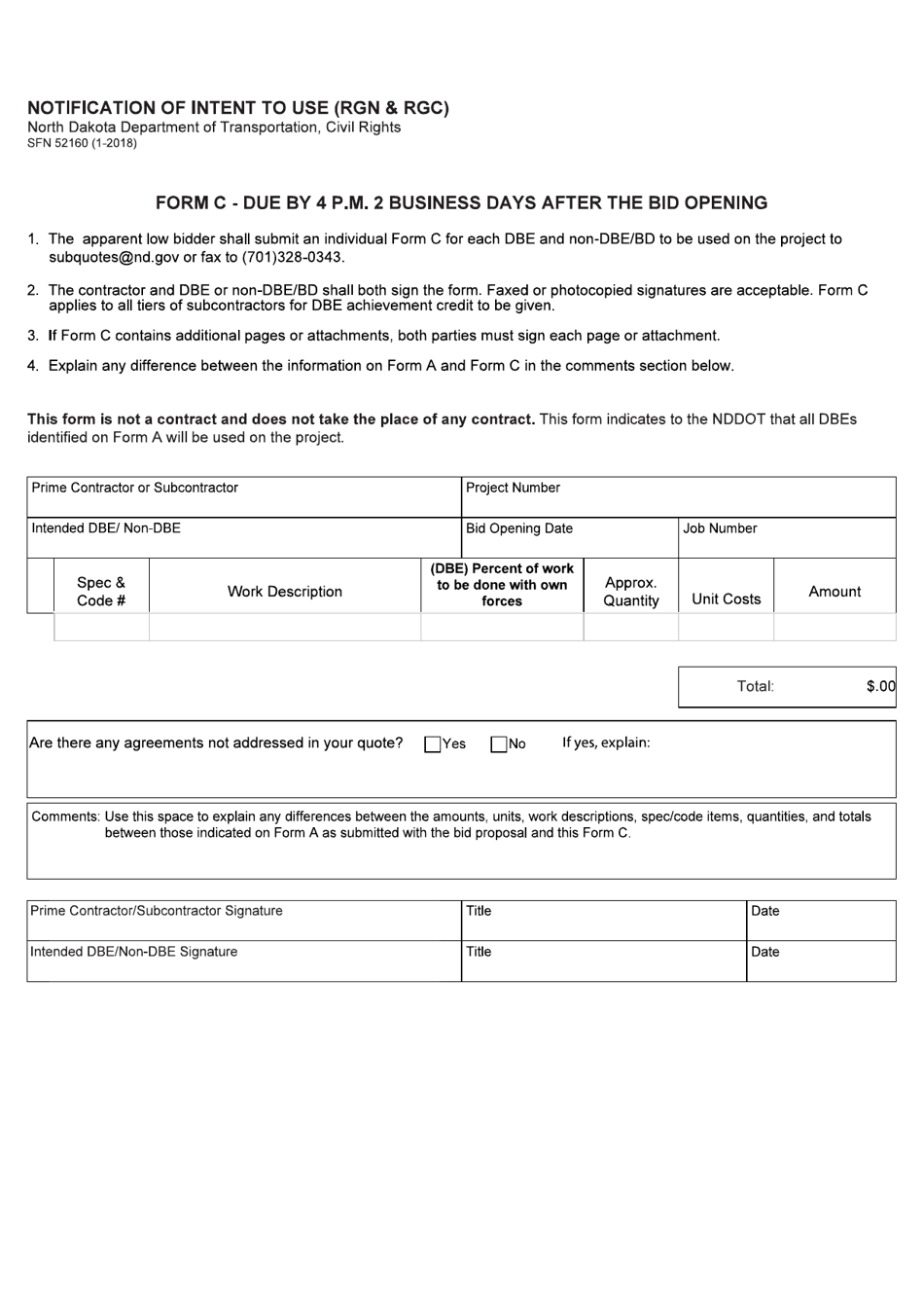 Form SFN52160 (C) Notification of Intent to Use (Rgn  Rgc) - North Dakota, Page 1