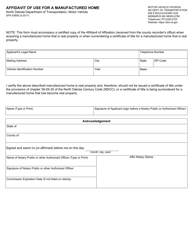 Document preview: Form SFN53658 Affidavit of Use for a Manufactured Home - North Dakota