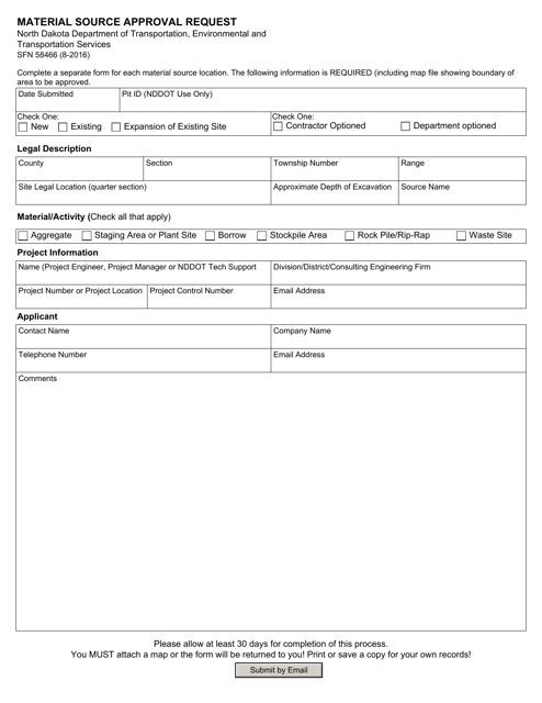 Form SFN58466 Material Source Approval Request - North Dakota