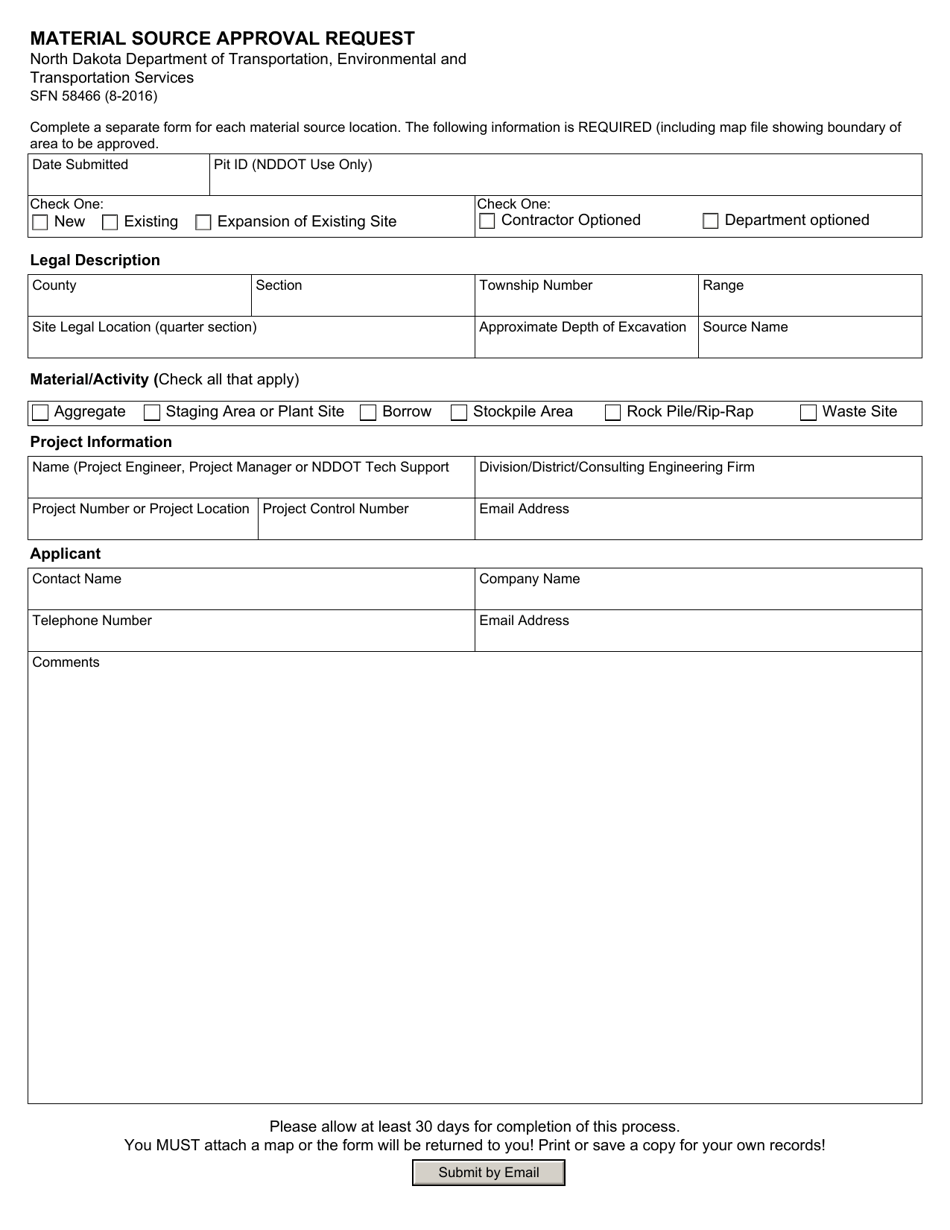 Form SFN58466 Material Source Approval Request - North Dakota, Page 1