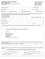 Document preview: Form SFN59183 Application for North Dakota Gold Star Plate - North Dakota