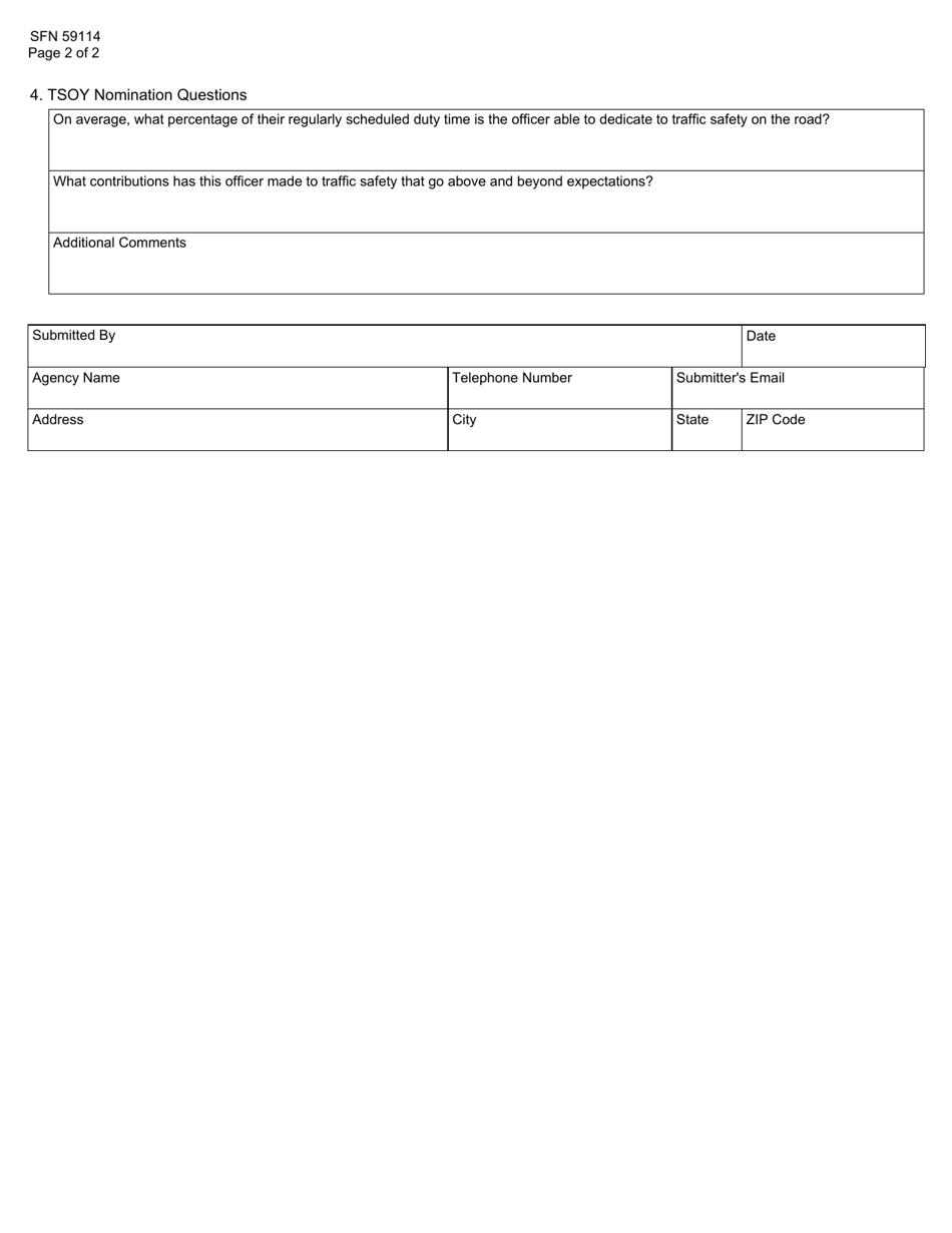 Form SFN59114 Commemorative Coin and Traffic Safety Officer of the Year Application - North Dakota, Page 2