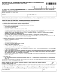 Form SFN60071 Application for Cdl Knowledge and Skills Test Waiver-Military - North Dakota