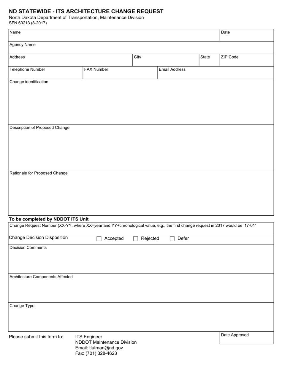 Form SFN60213 Nd Statewide - Its Architecture Change Request - North Dakota, Page 1