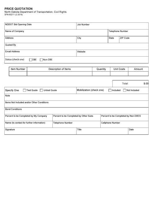 Form SFN60211 Price Quotation - North Dakota