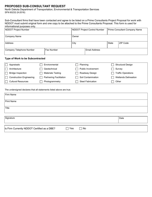 Form SFN60232 Proposed Sub-consultant Request - North Dakota