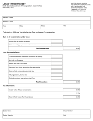 Form SFN60399 &quot;Lease Tax Worksheet&quot; - North Dakota