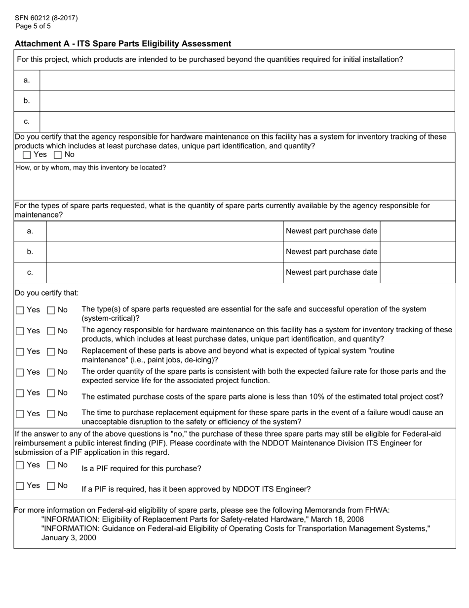 Form SFN60212 Nddot Its Project / Architecture Checklist, Systems Engineering Compliance - North Dakota, Page 5
