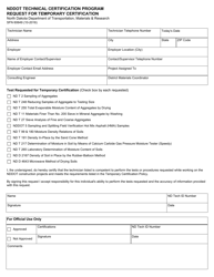 Document preview: Form SFN60649 Nddot Technical Certification Program Request for Temporary Certification - North Dakota