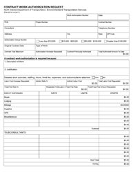 Form SFN60723 Contract Work Authorization Request - North Dakota