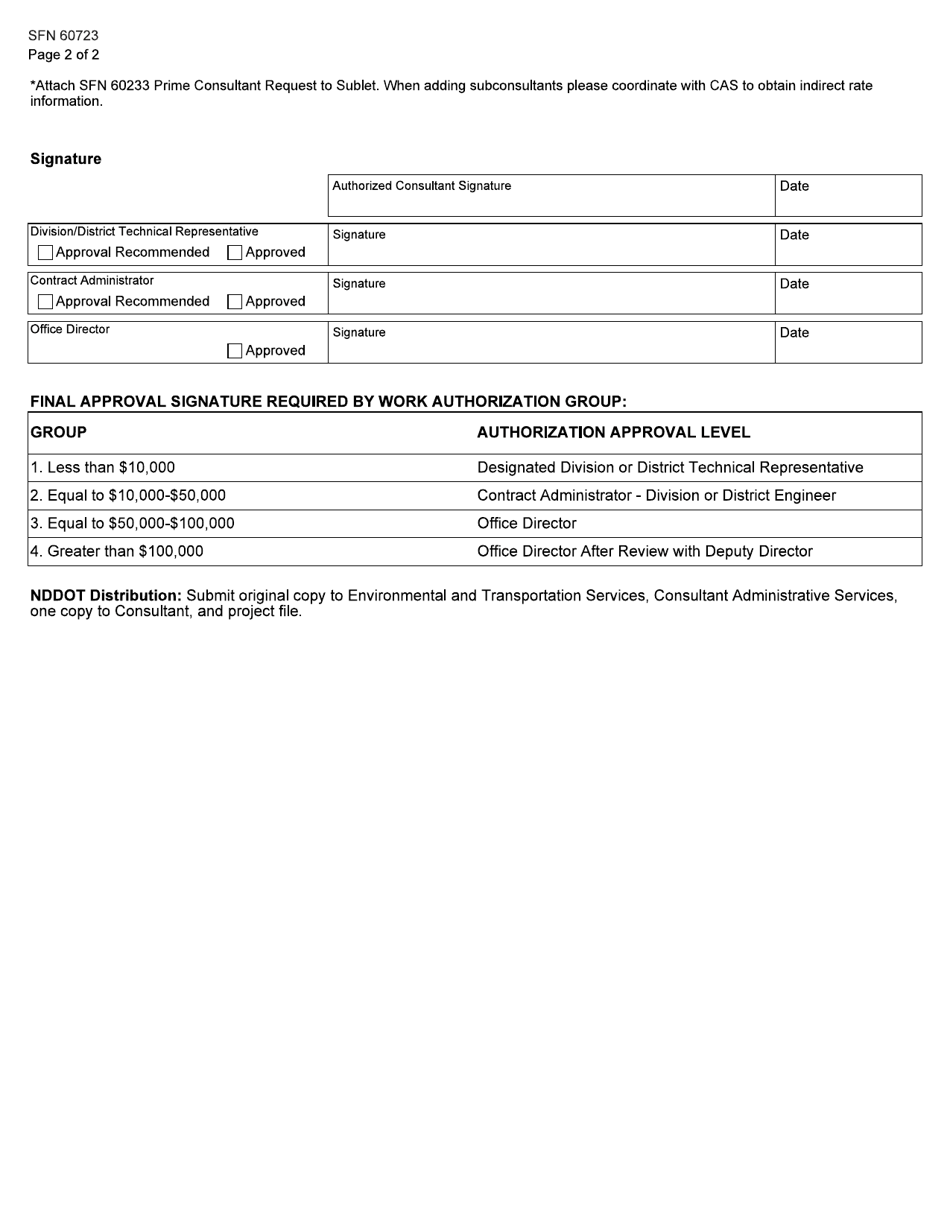 Form SFN60723 Contract Work Authorization Request - North Dakota, Page 2