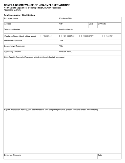 Form SFN60738 Complaint/Grievance of Non-employer Actions - North Dakota