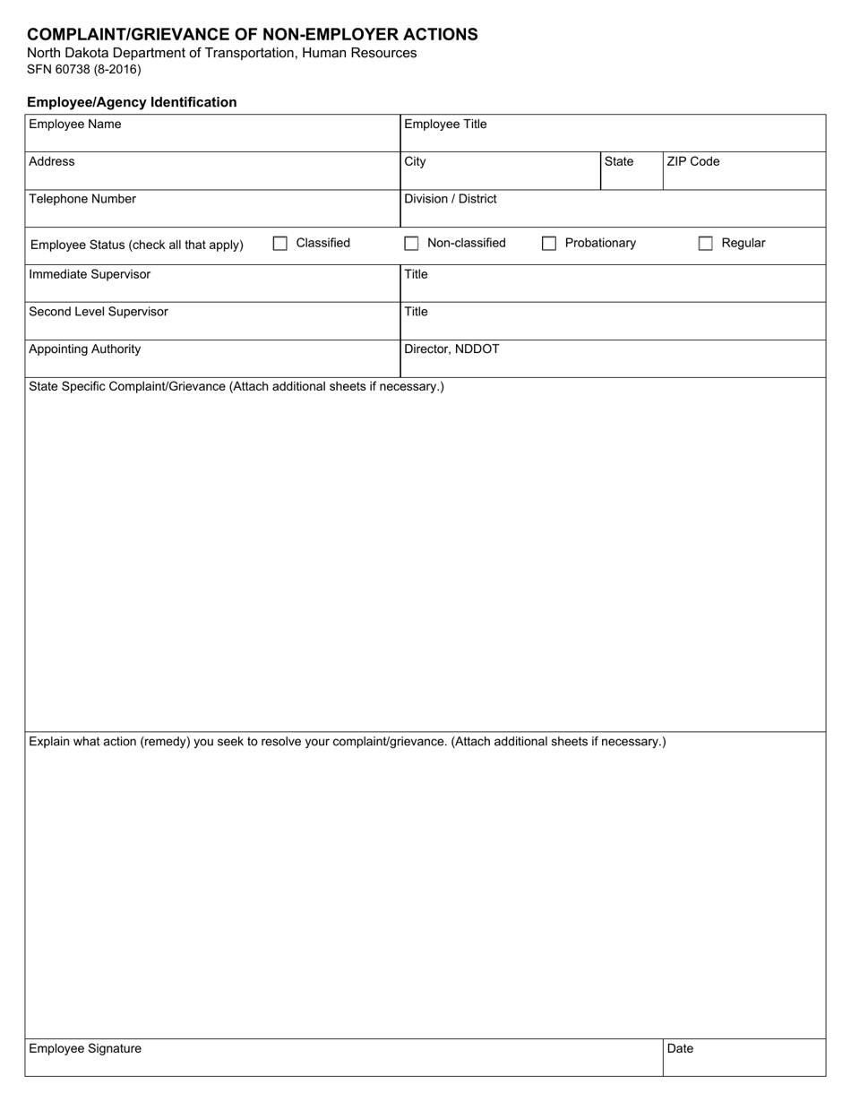Form SFN60738 Complaint / Grievance of Non-employer Actions - North Dakota, Page 1
