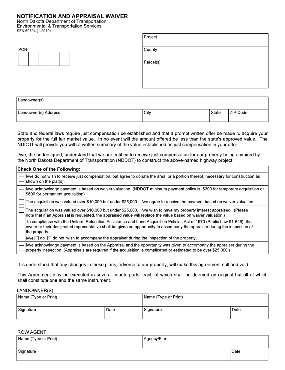 Form SFN60794 Fill Out, Sign Online and Download Fillable PDF, North