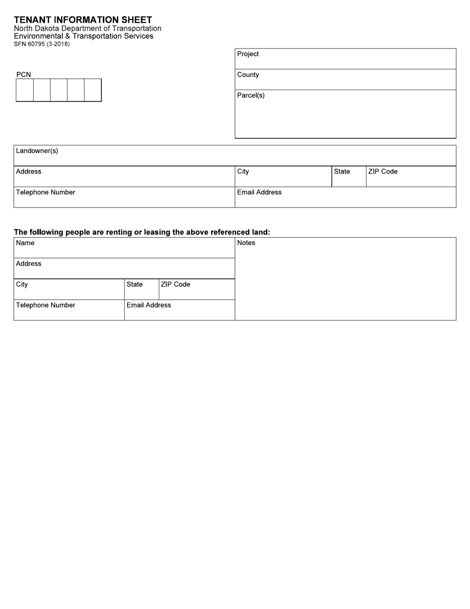 Form SFN60795 Tenant Information Sheet - North Dakota, Page 1