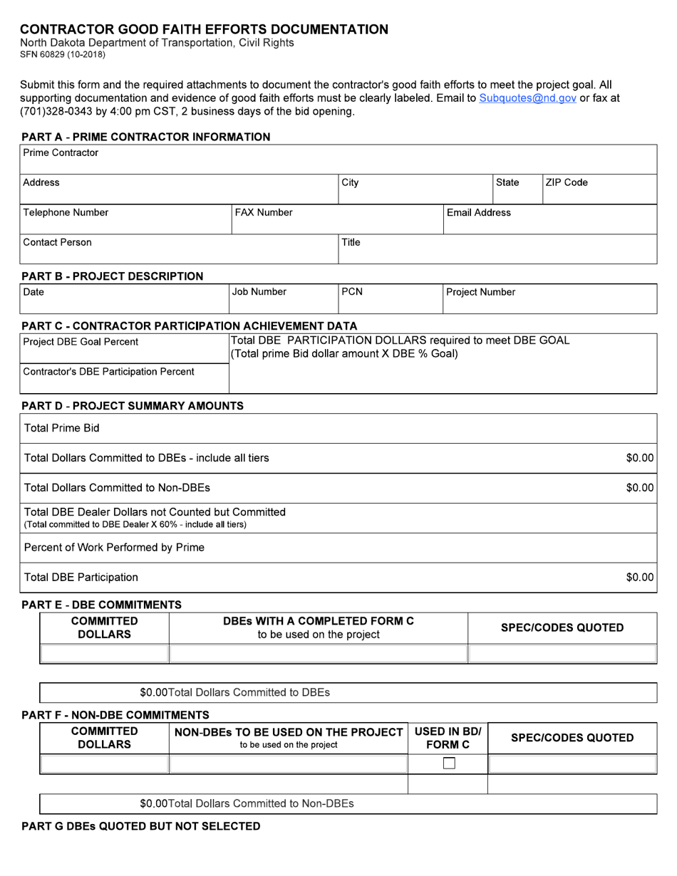 Form SFN60829 Contractor Good Faith Efforts Documentation - North Dakota, Page 1