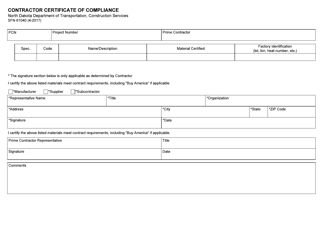 Document preview: Form SFN61040 Contractor Certificate of Compliance - North Dakota
