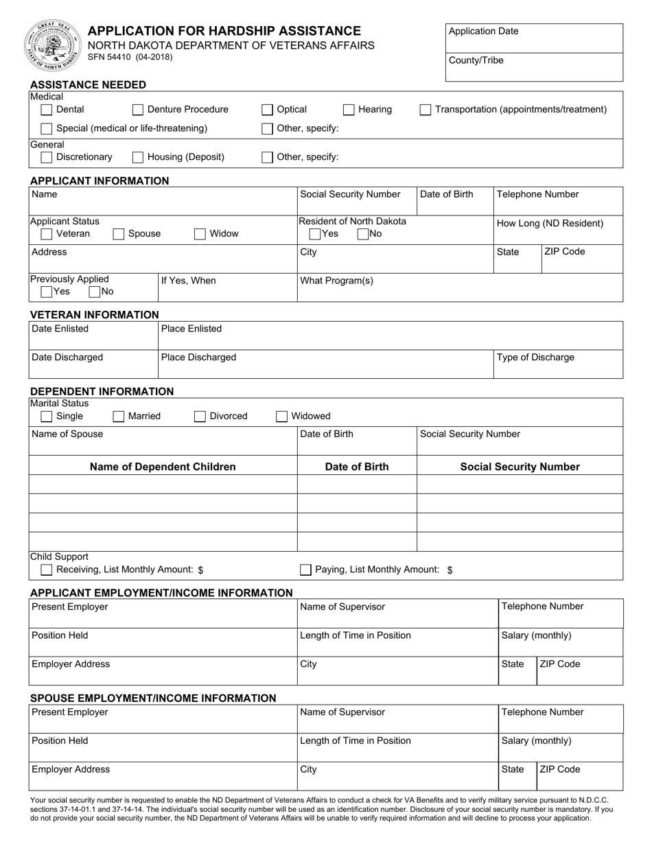 Form SFN54410 Download Fillable PDF or Fill Online Application for ...