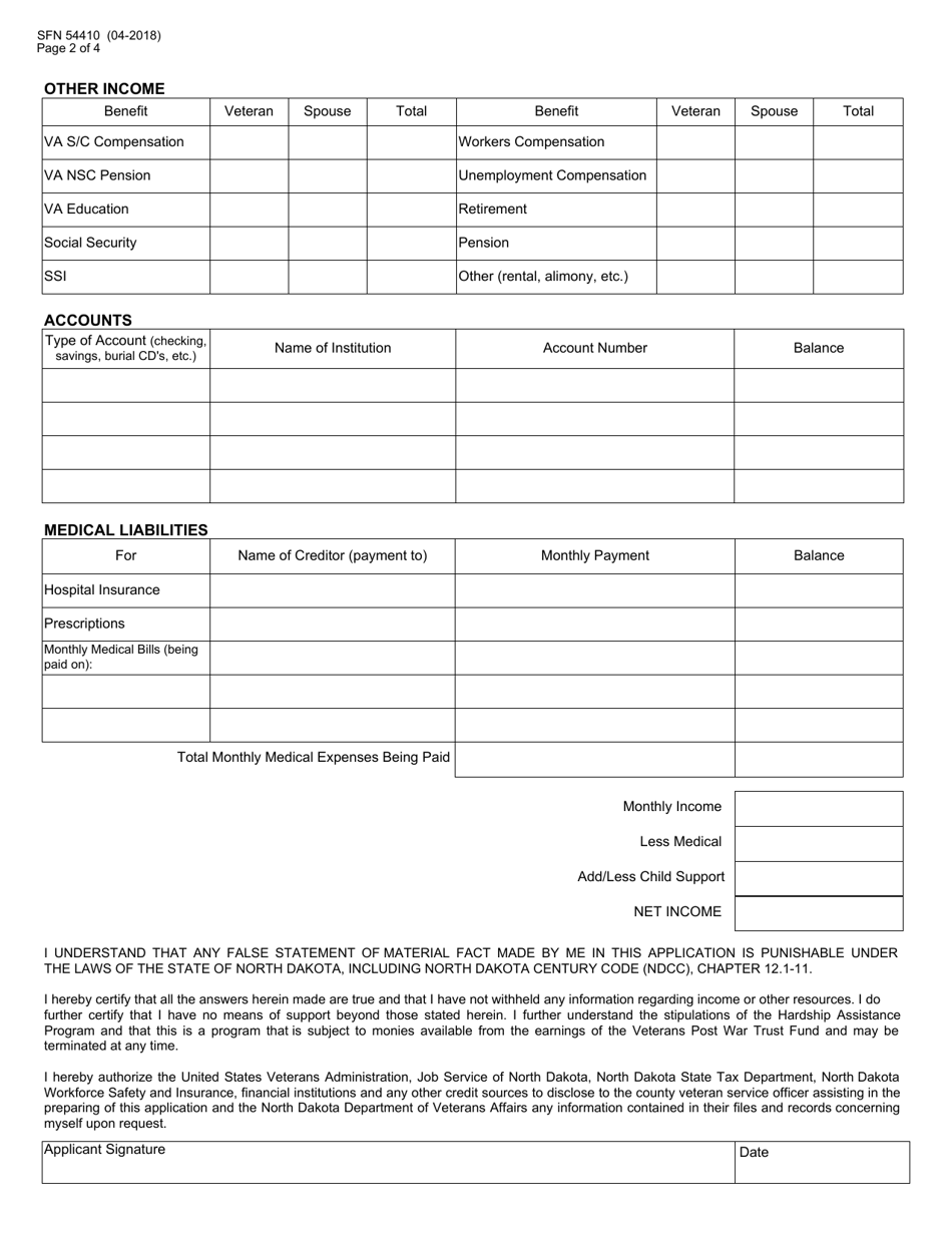 Form SFN54410 Application for Hardship Assistance - North Dakota, Page 2