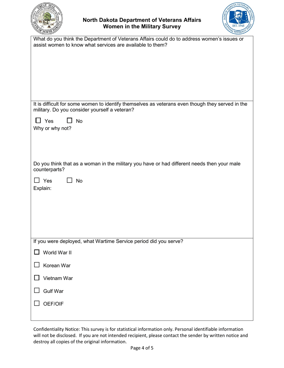 Women in the Military Survey - North Dakota, Page 4