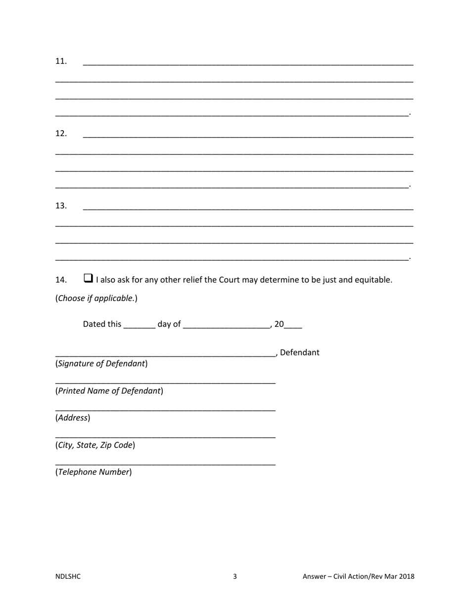 Answer - Civil Action - North Dakota, Page 3