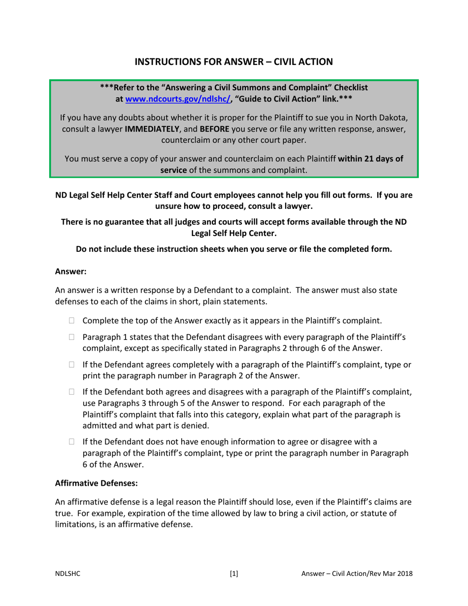 Answer - Civil Action - North Dakota, Page 4