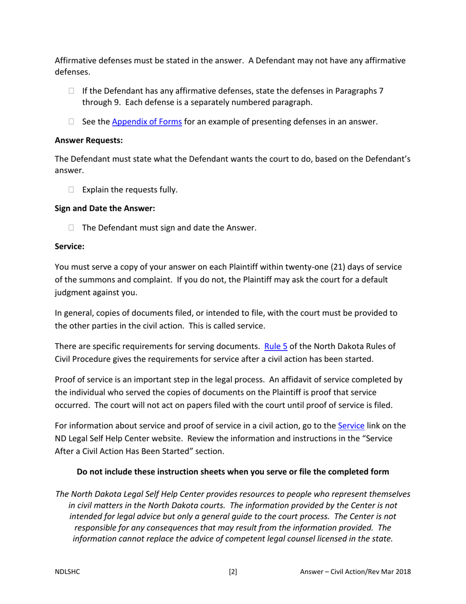 Answer - Civil Action - North Dakota, Page 5