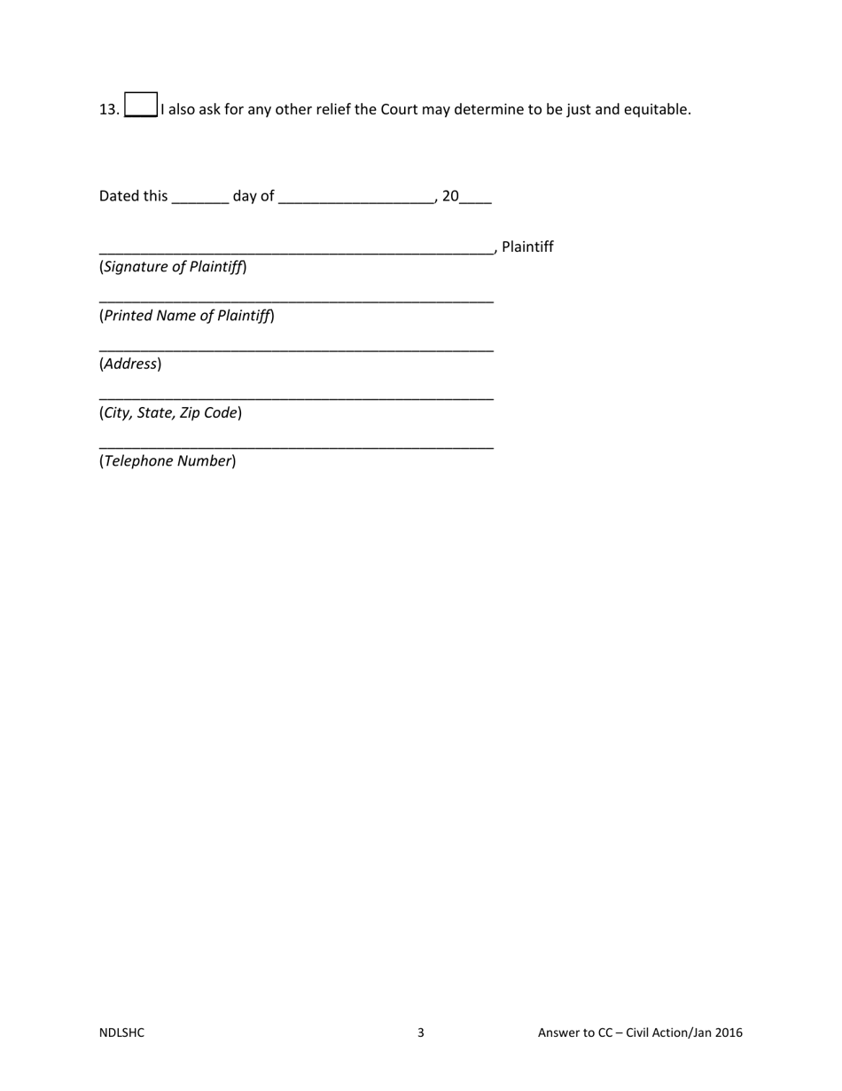 Answer to Counterclaim - Civil Action - North Dakota, Page 3