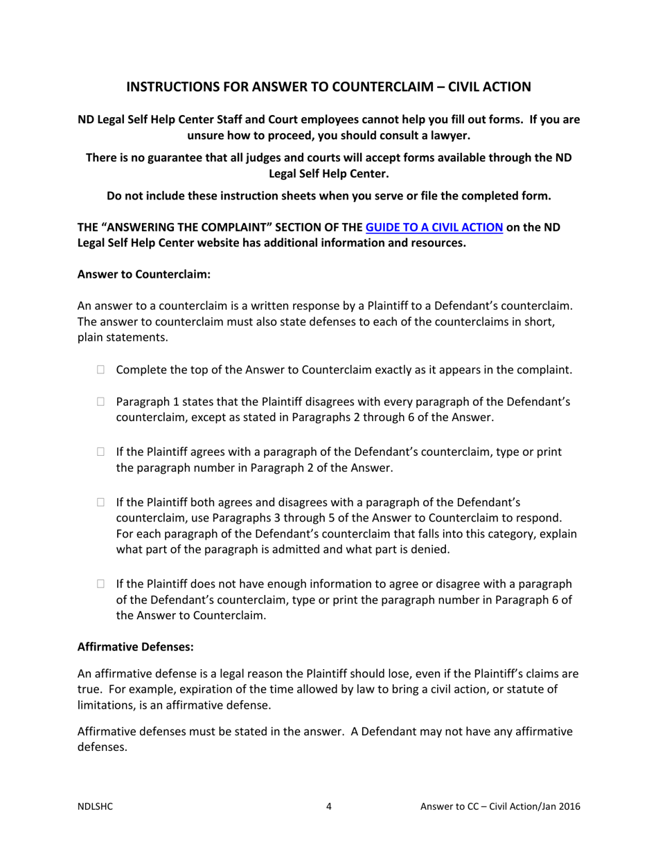 Answer to Counterclaim - Civil Action - North Dakota, Page 4