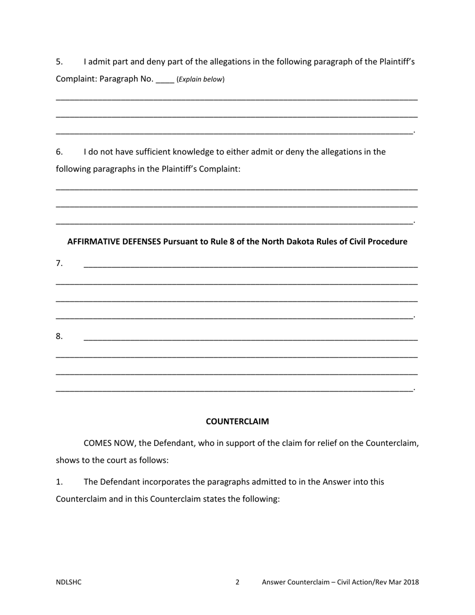 Answer and Counterclaim - Civil Action - North Dakota, Page 2