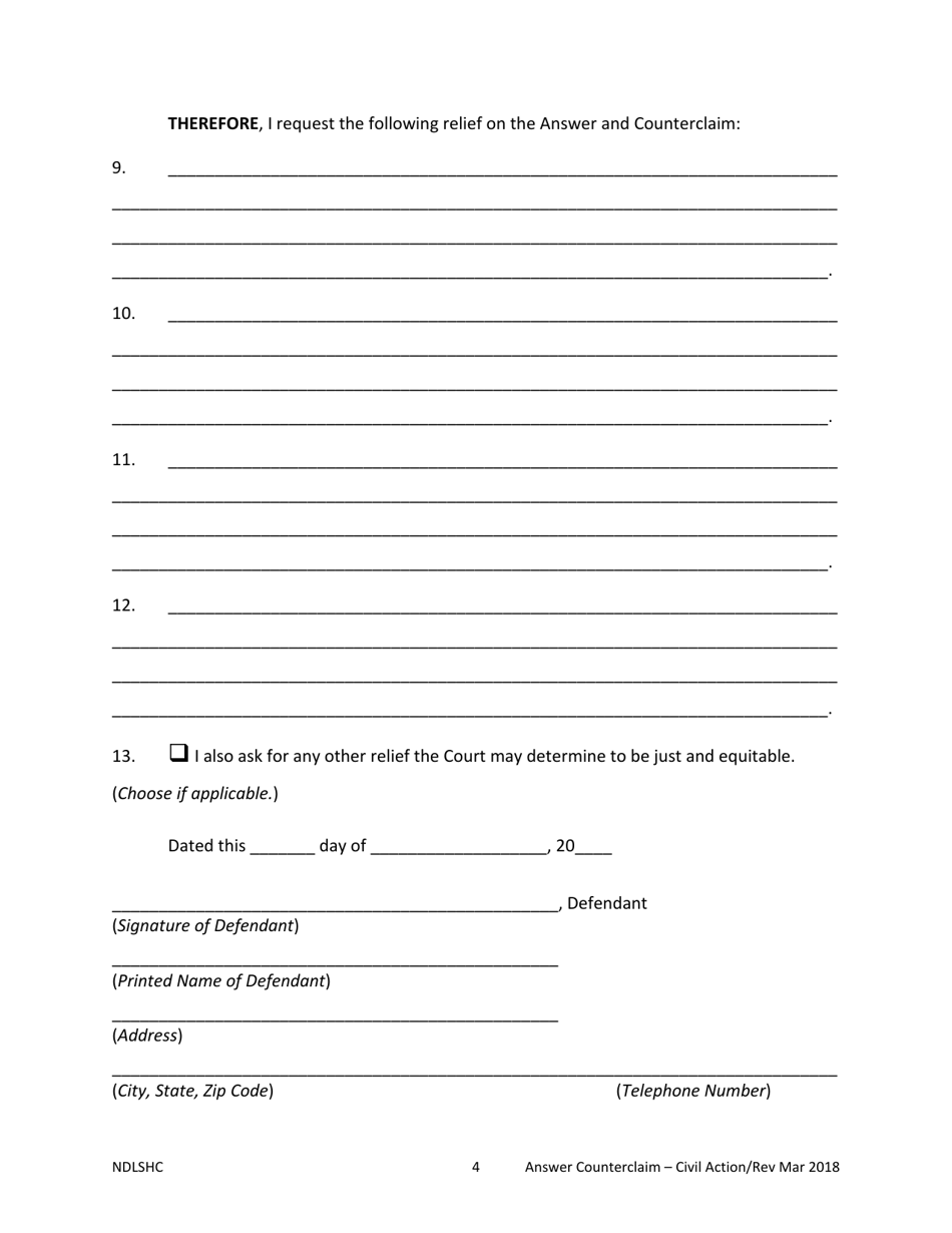Answer and Counterclaim - Civil Action - North Dakota, Page 4