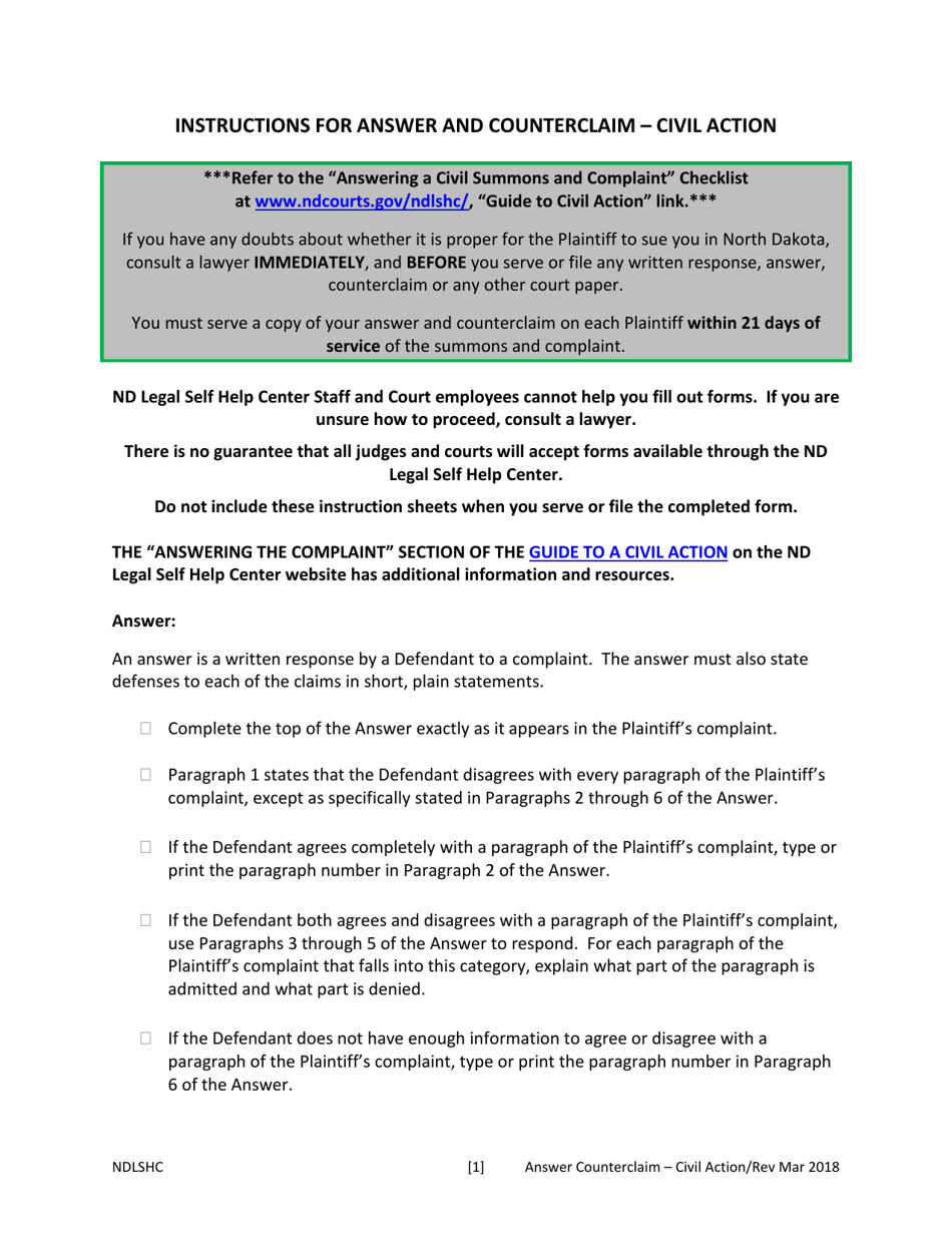 Answer and Counterclaim - Civil Action - North Dakota, Page 5