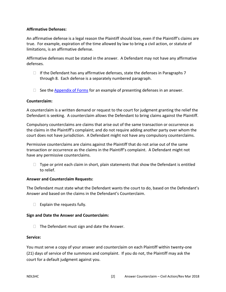 Answer and Counterclaim - Civil Action - North Dakota, Page 6