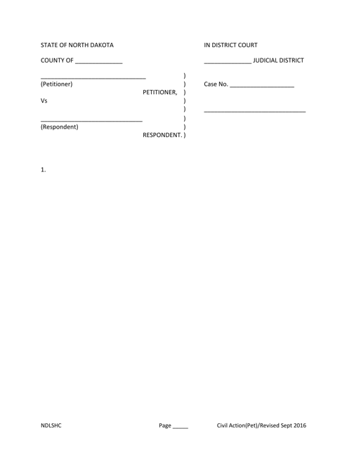 Caption and Signature (Petition) Form - North Dakota Download Pdf