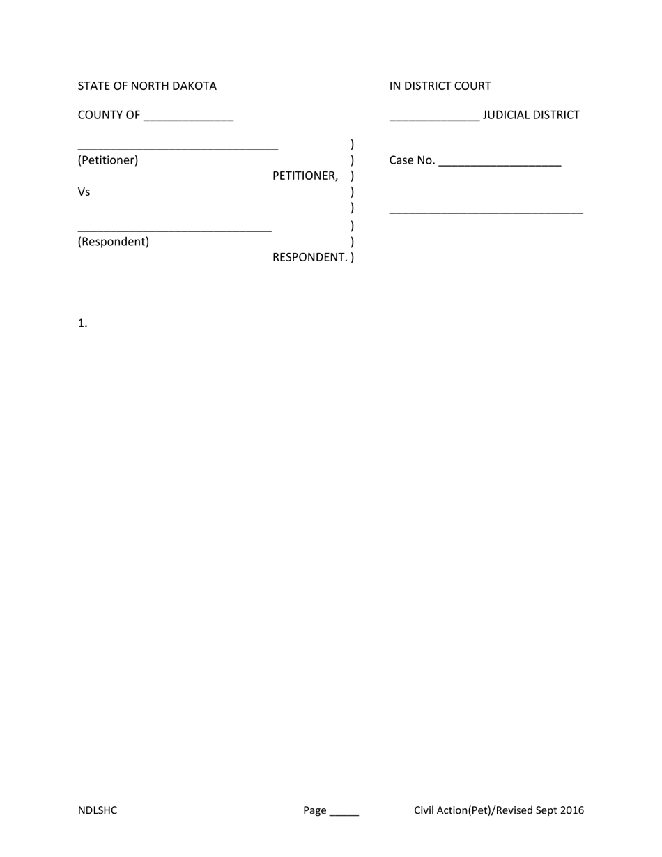 Caption and Signature (Petition) Form - North Dakota, Page 1