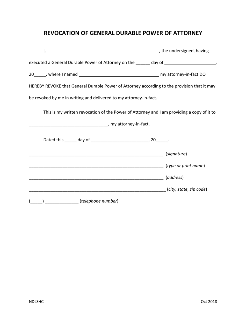 Revocation of General Durable Power of Attorney - North Dakota, Page 1