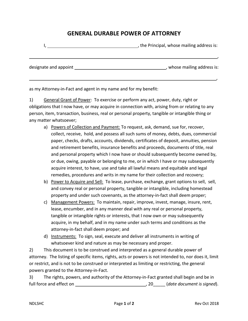 General Durable Power of Attorney - North Dakota, Page 2