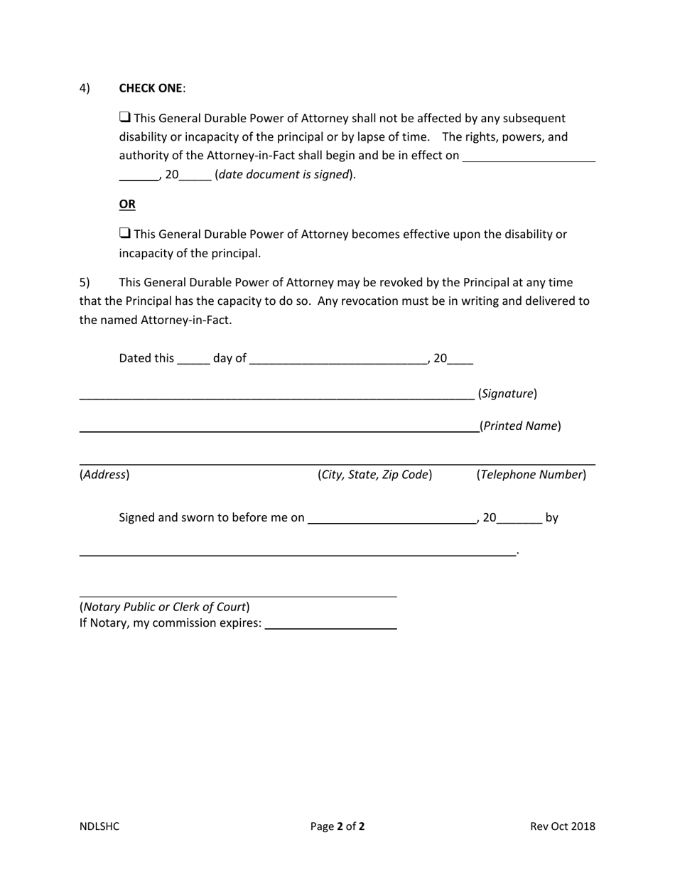 General Durable Power of Attorney - North Dakota, Page 3