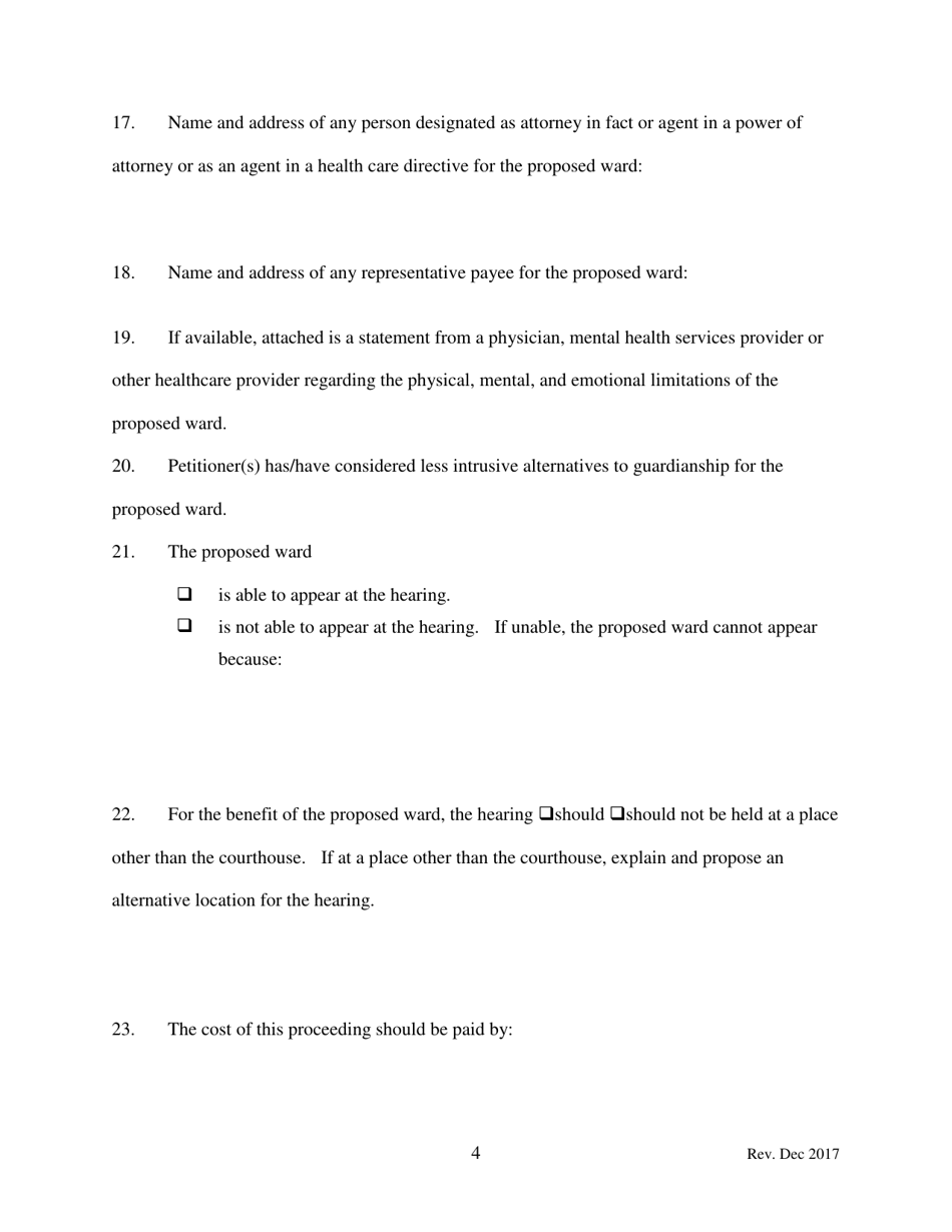 Petition for Appointment of a Guardian - North Dakota, Page 4