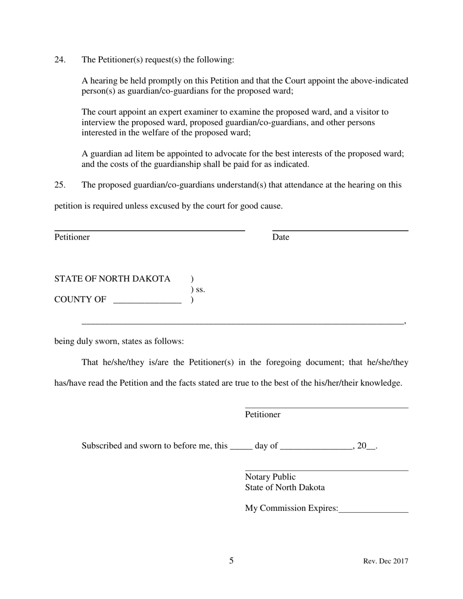 North Dakota Petition For Appointment Of A Guardian - Fill Out, Sign 