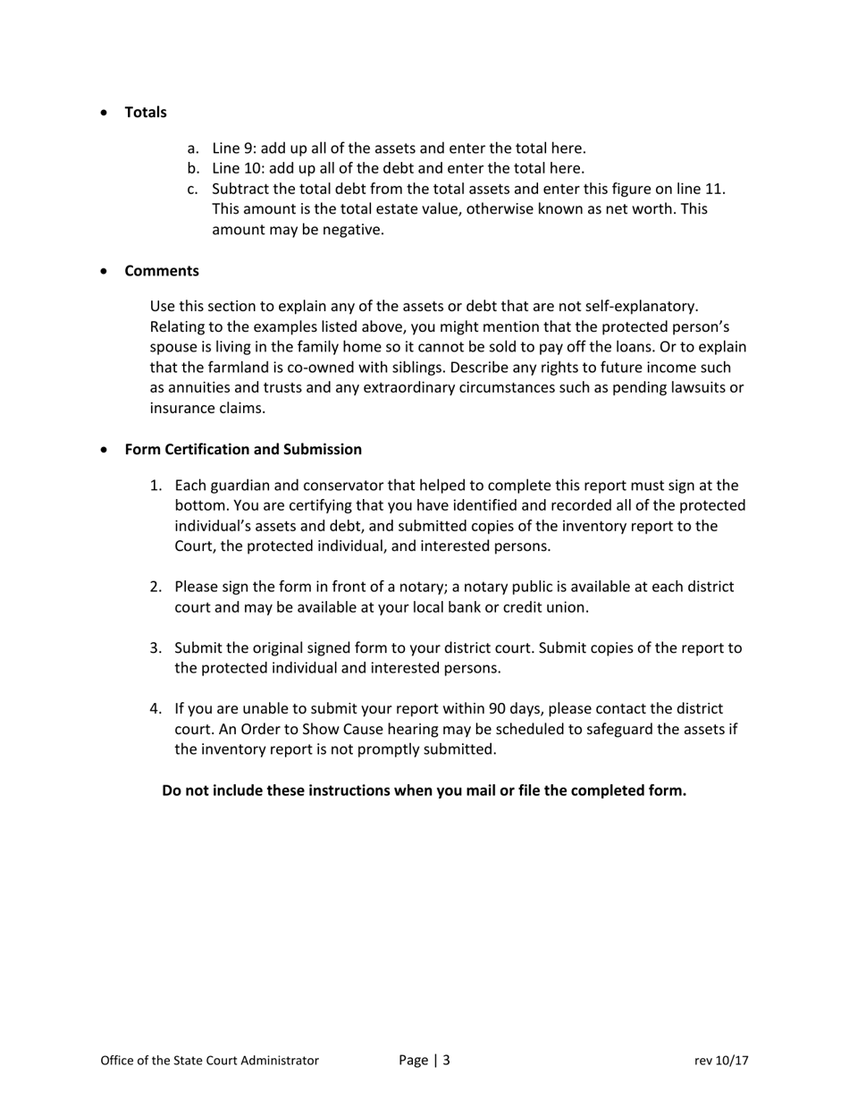 Instructions for Conservator Beginning Inventory Report - North Dakota, Page 3