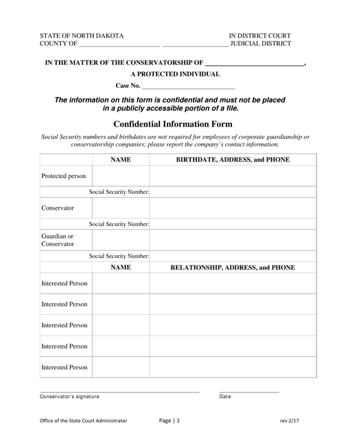 Confidential Information Form - North Dakota Download Pdf