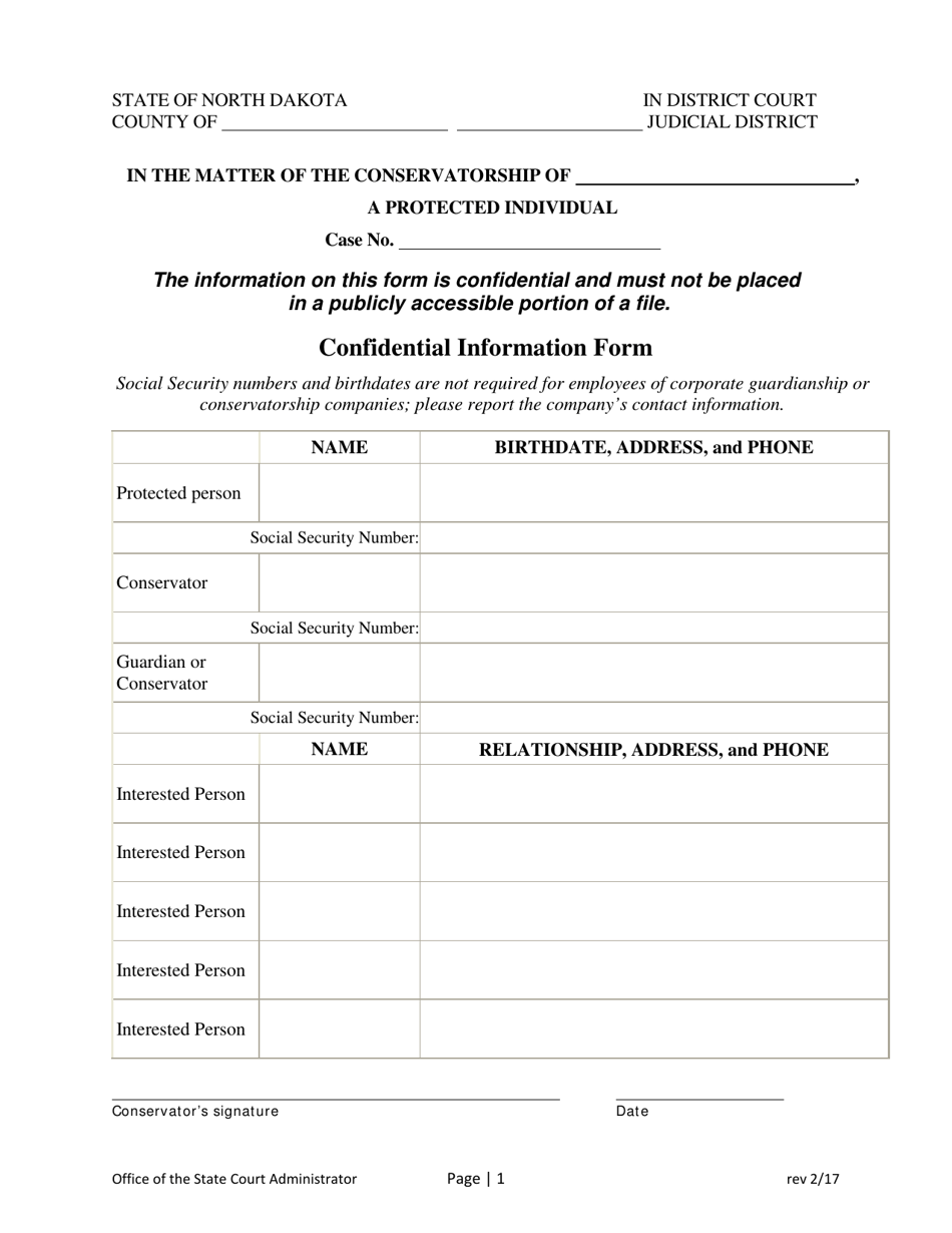 Confidential Information Form - North Dakota, Page 1