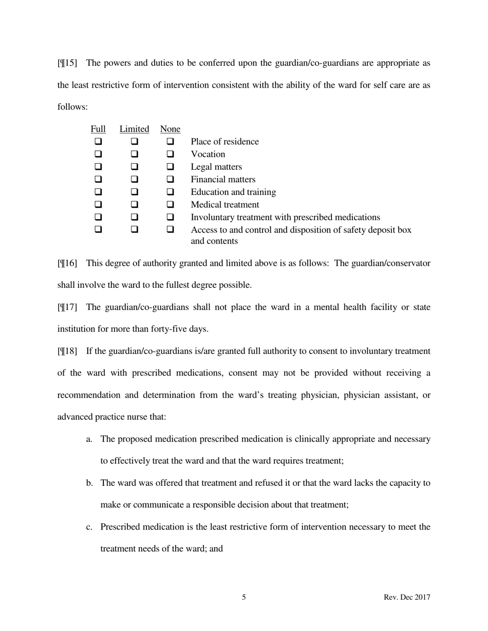 Findings of Fact and Order Appointing Successor Guardian / Co-guardians Following Review - North Dakota, Page 5