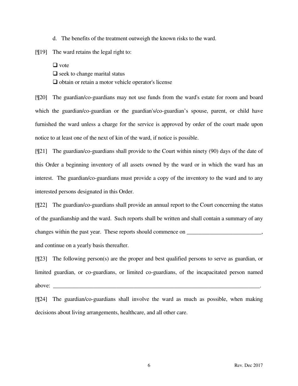 Findings of Fact and Order Appointing Successor Guardian / Co-guardians Following Review - North Dakota, Page 6