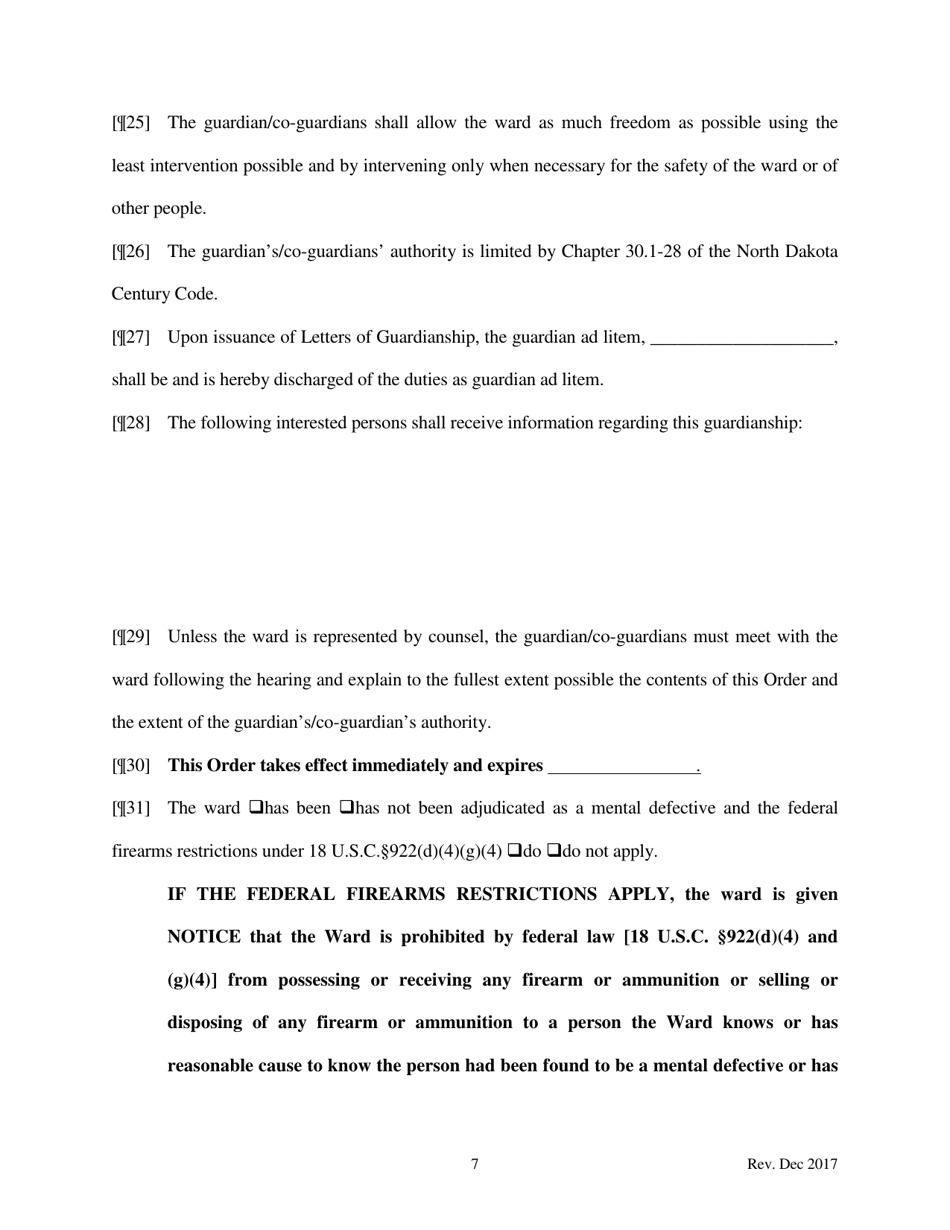 Findings of Fact and Order Appointing Successor Guardian / Co-guardians Following Review - North Dakota, Page 7