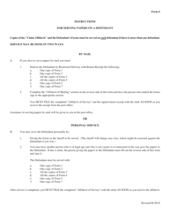 Form 6 Affidavit of Mailing/Personal Service - Plaintiff&#039;s Claim - North Dakota, Page 2