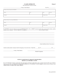 Form 2 Claim Affidavit - North Dakota